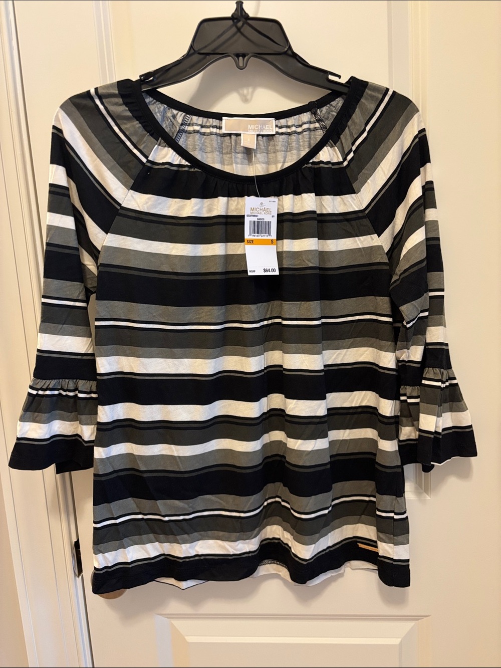 MICHAEL Michael Kors Black, White & Gray Striped Tunic Top